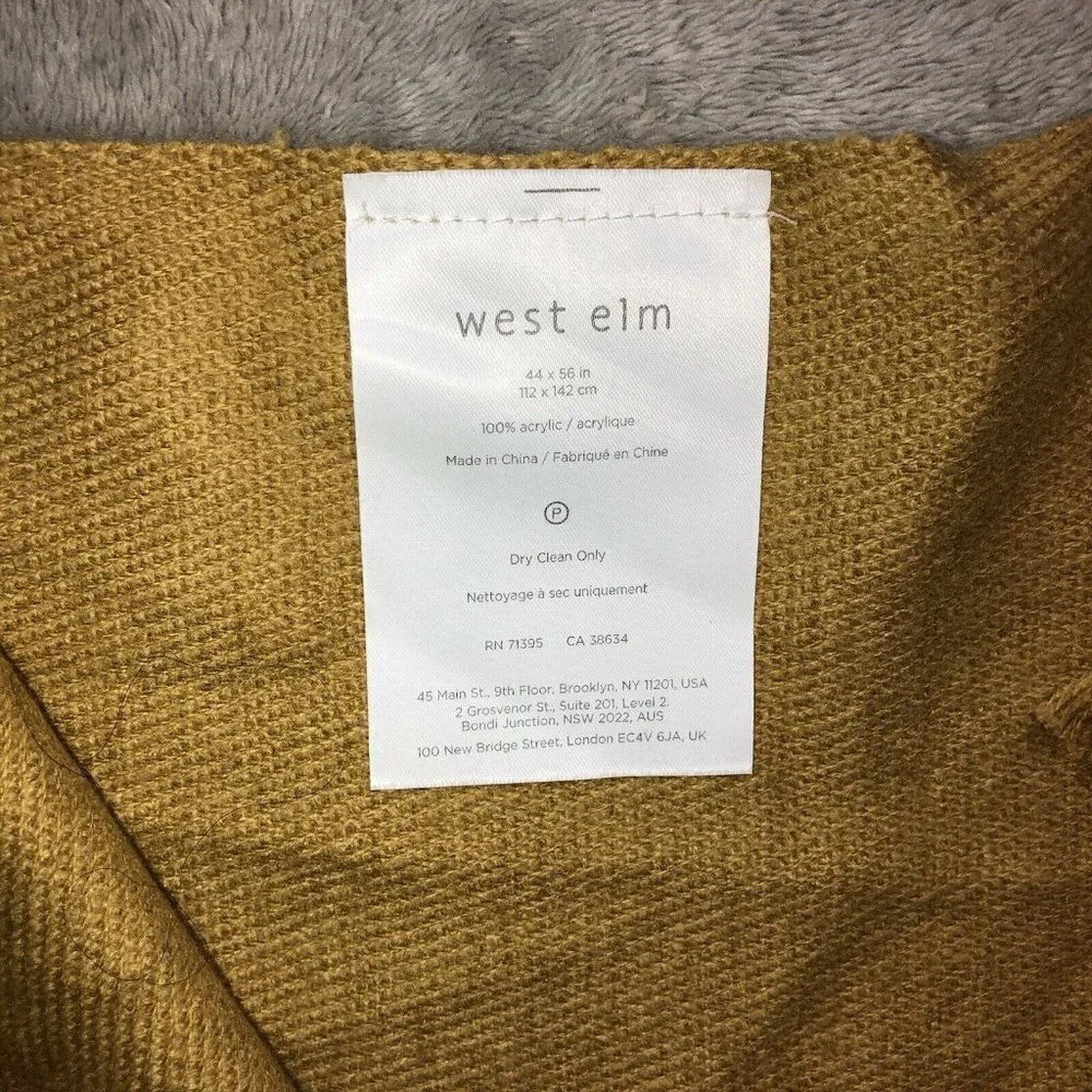 WEST ELM Mustard Acrylic Scarf Wrap with Fringe Edge Throw Blanket Shawl